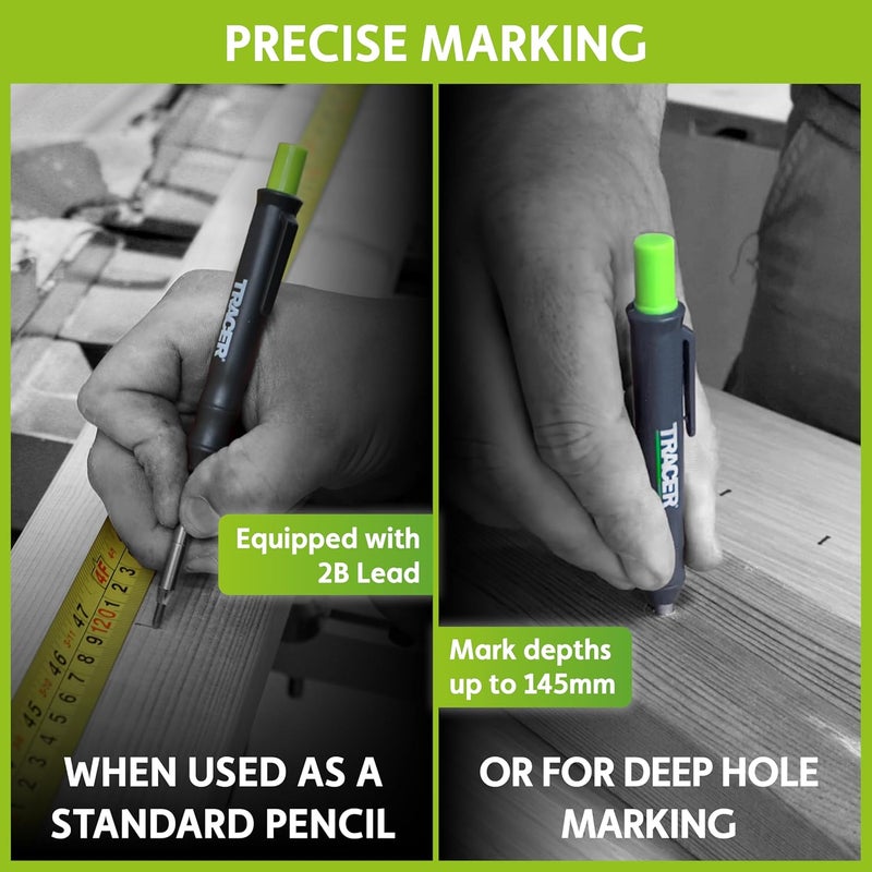 Tracer Complete Deep Hole Marking Kit - Includes Double-Tipped Long Head Deep Hole Permanent Marker and Deep Hole Construction Pencil with 6 Replacement Lead Dispenser Site Holster - Image 4